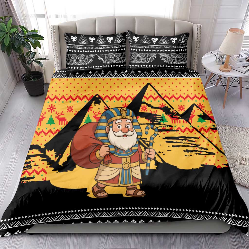 Egypt Christmas Bedding Set with Pharaoh Santa Pyramids Eye of Horus and Ancient Egyptian - Wonder Print Shop