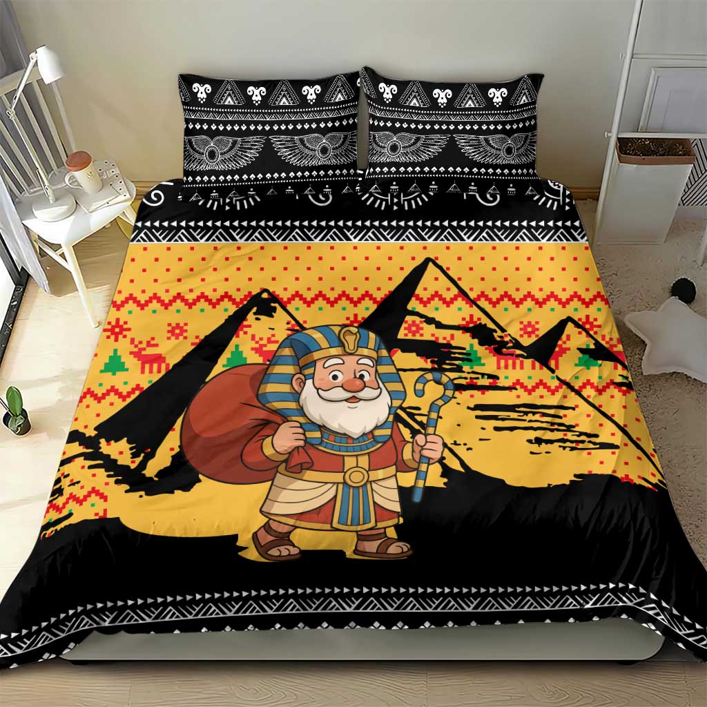 Egypt Christmas Bedding Set with Pharaoh Santa Pyramids Eye of Horus and Ancient Egyptian - Wonder Print Shop