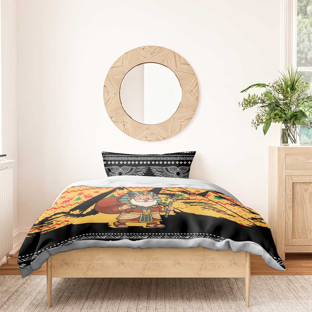 Egypt Christmas Bedding Set with Pharaoh Santa Pyramids Eye of Horus and Ancient Egyptian - Wonder Print Shop