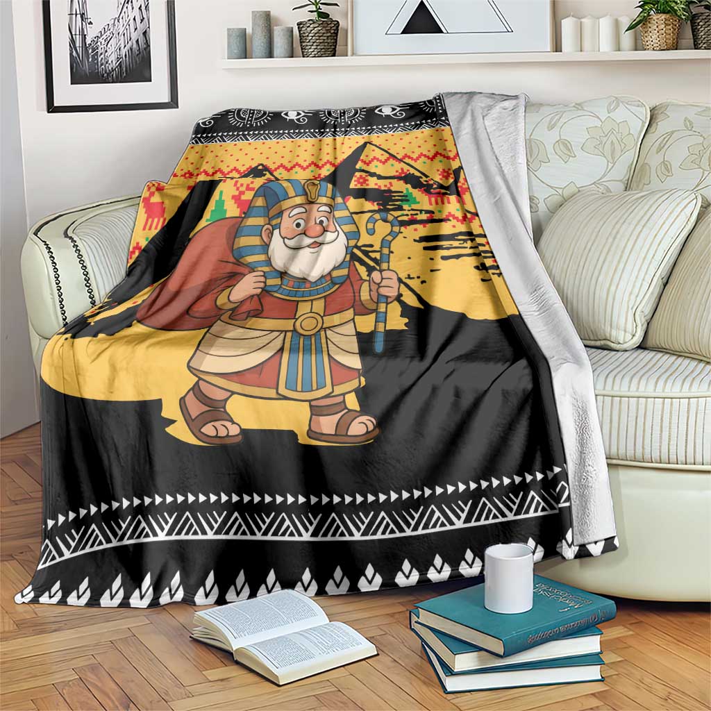 Egypt Christmas Blanket with Pharaoh Santa Pyramids Eye of Horus and Ancient Egyptian - Wonder Print Shop