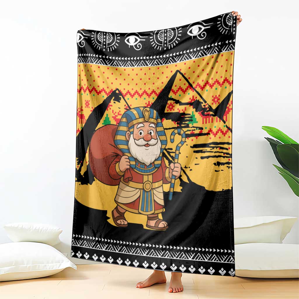 Egypt Christmas Blanket with Pharaoh Santa Pyramids Eye of Horus and Ancient Egyptian - Wonder Print Shop