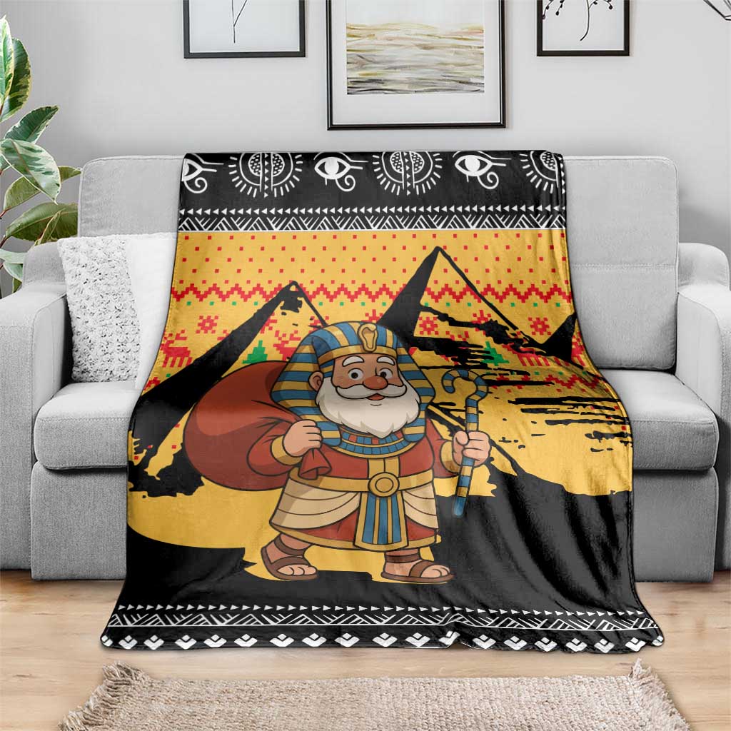 Egypt Christmas Blanket with Pharaoh Santa Pyramids Eye of Horus and Ancient Egyptian - Wonder Print Shop