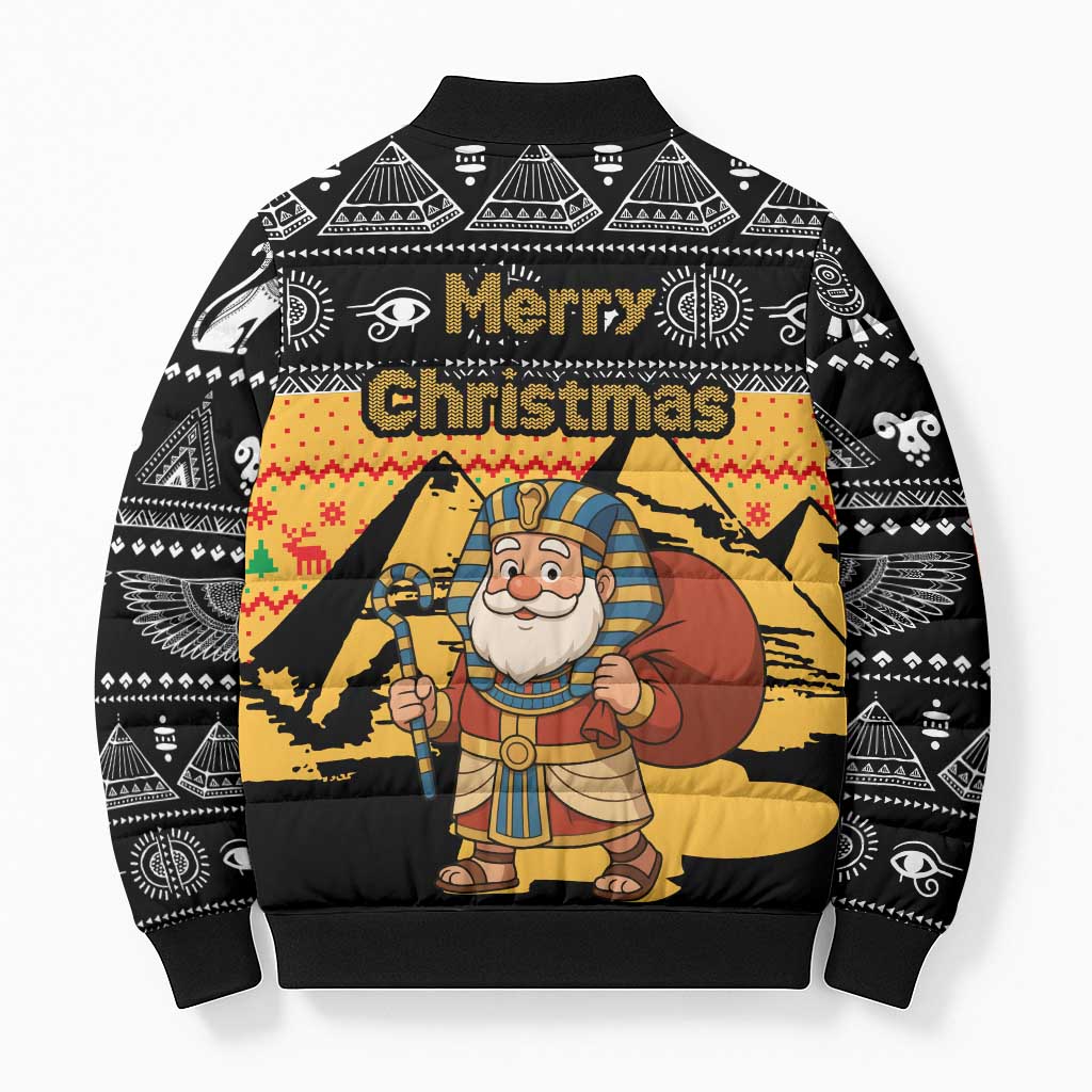 Egypt Christmas Bomber Puffer Jacket with Pharaoh Santa Pyramids Eye of Horus and Ancient Egyptian - Wonder Print Shop