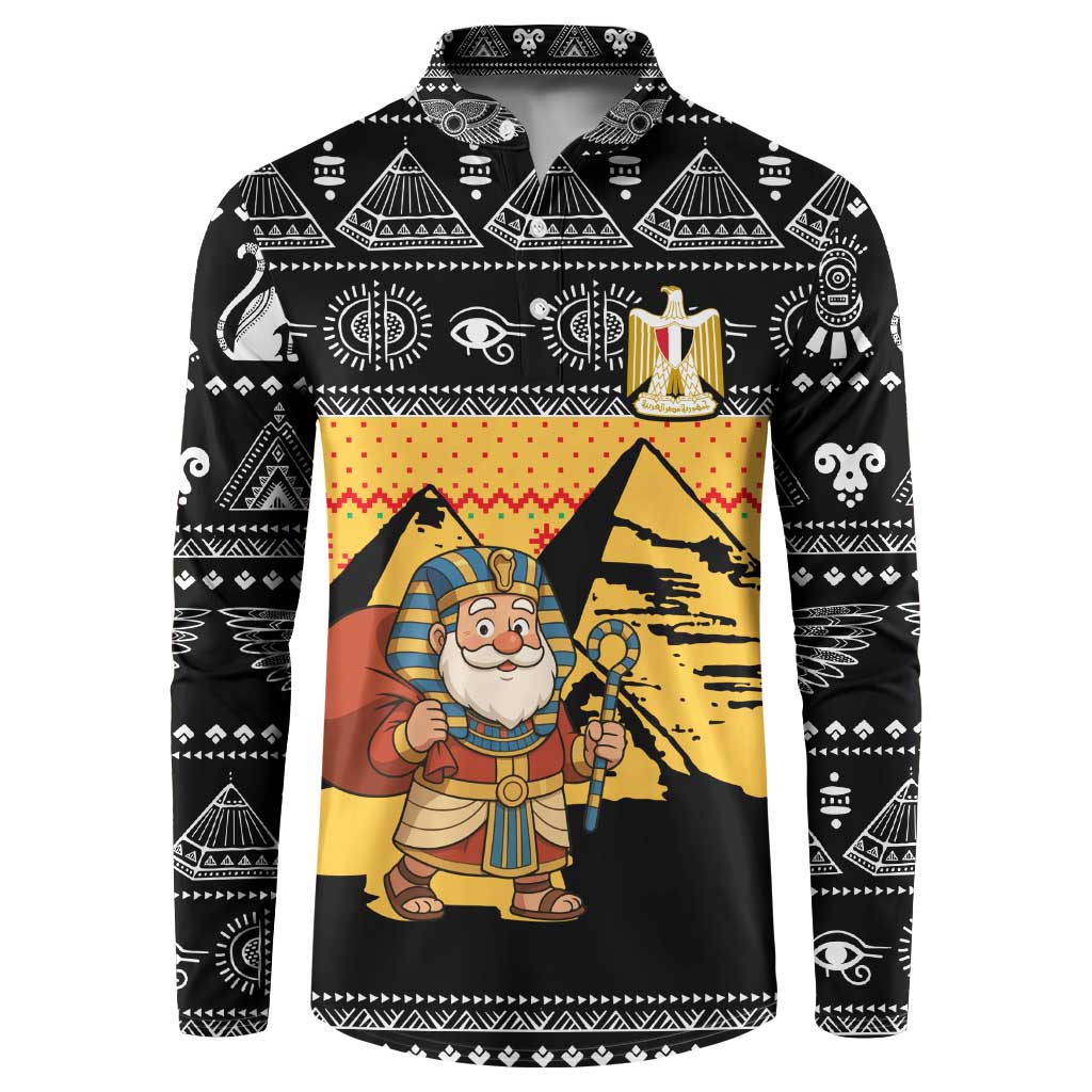 Egypt Christmas Button Sweatshirt with Pharaoh Santa Pyramids Eye of Horus and Ancient Egyptian - Wonder Print Shop