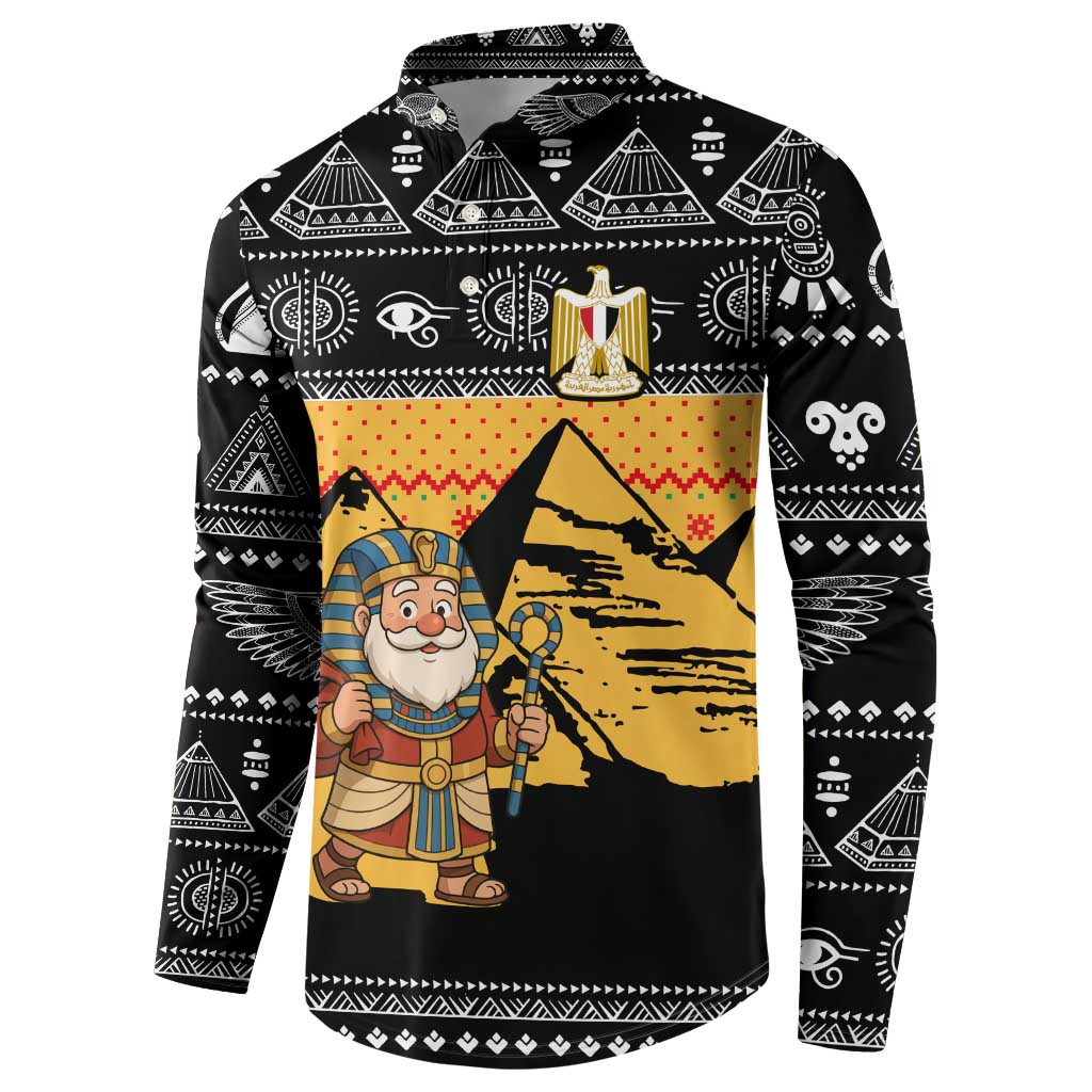 Egypt Christmas Button Sweatshirt with Pharaoh Santa Pyramids Eye of Horus and Ancient Egyptian - Wonder Print Shop
