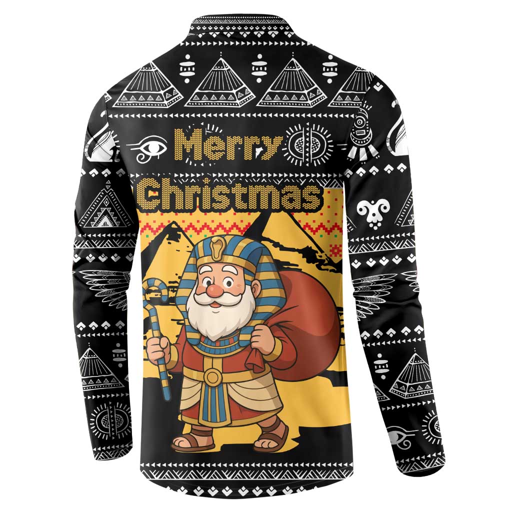 Egypt Christmas Button Sweatshirt with Pharaoh Santa Pyramids Eye of Horus and Ancient Egyptian - Wonder Print Shop