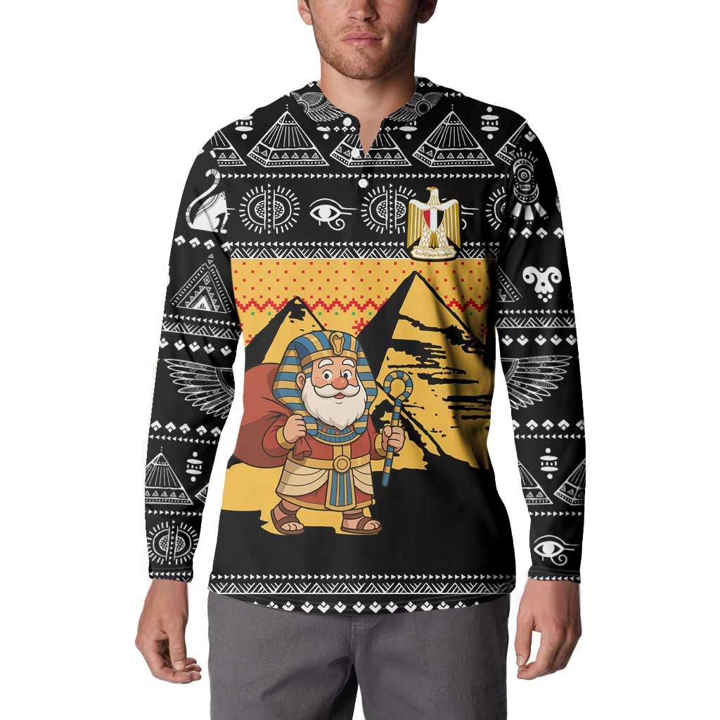 Egypt Christmas Button Sweatshirt with Pharaoh Santa Pyramids Eye of Horus and Ancient Egyptian - Wonder Print Shop