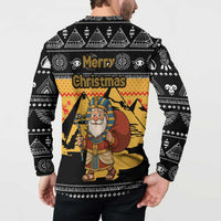 Egypt Christmas Button Sweatshirt with Pharaoh Santa Pyramids Eye of Horus and Ancient Egyptian - Wonder Print Shop