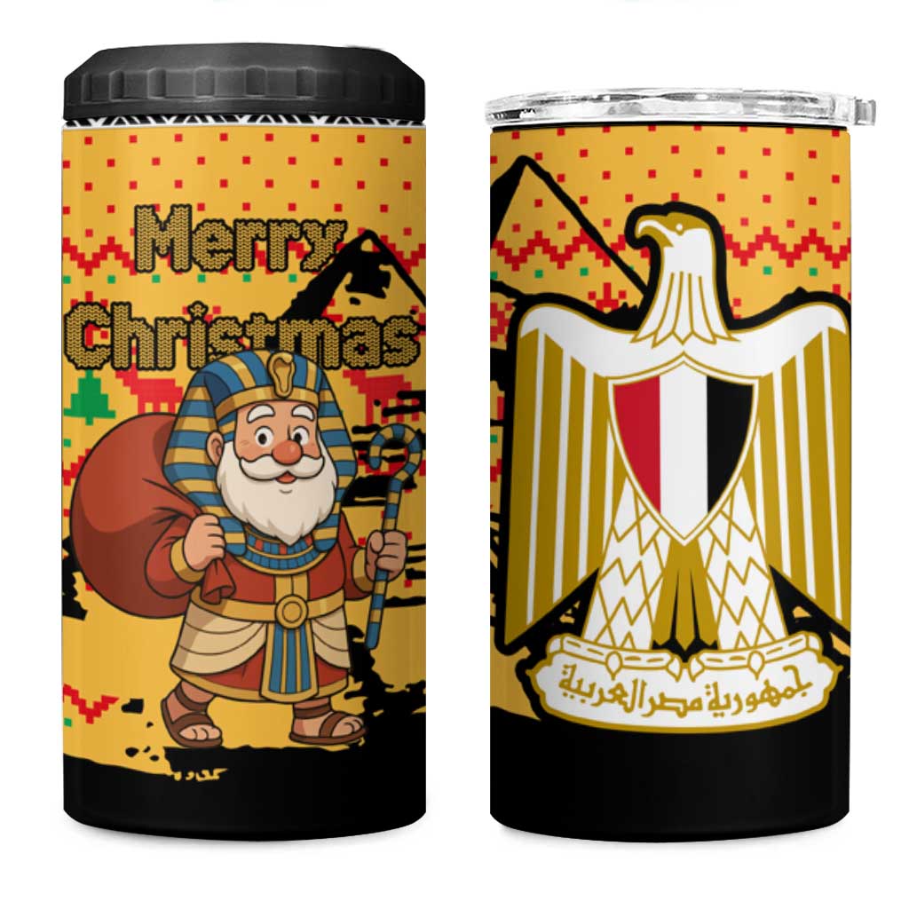 Egypt Christmas 4 in 1 Can Cooler Tumbler with Pharaoh Santa Pyramids Eye of Horus and Ancient Egyptian - Wonder Print Shop