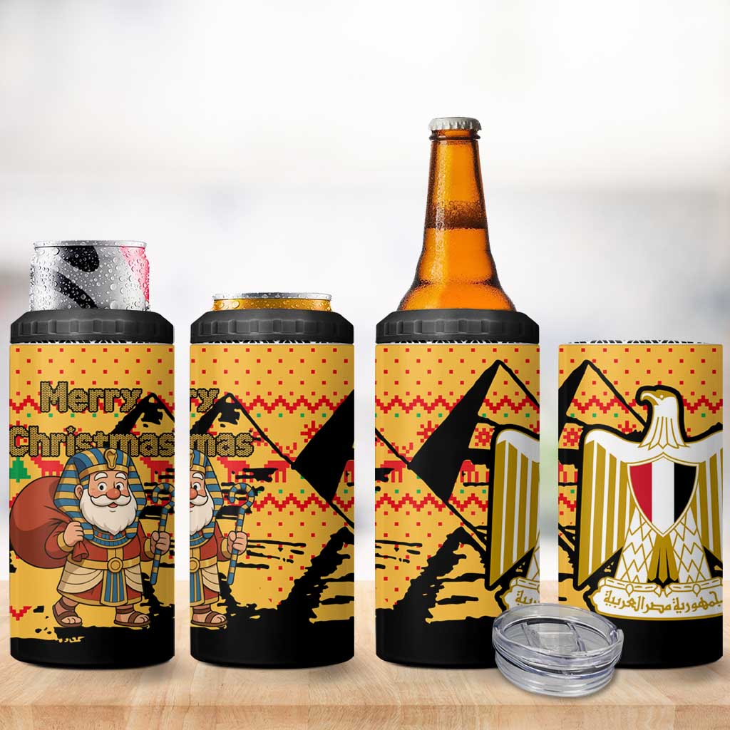 Egypt Christmas 4 in 1 Can Cooler Tumbler with Pharaoh Santa Pyramids Eye of Horus and Ancient Egyptian - Wonder Print Shop