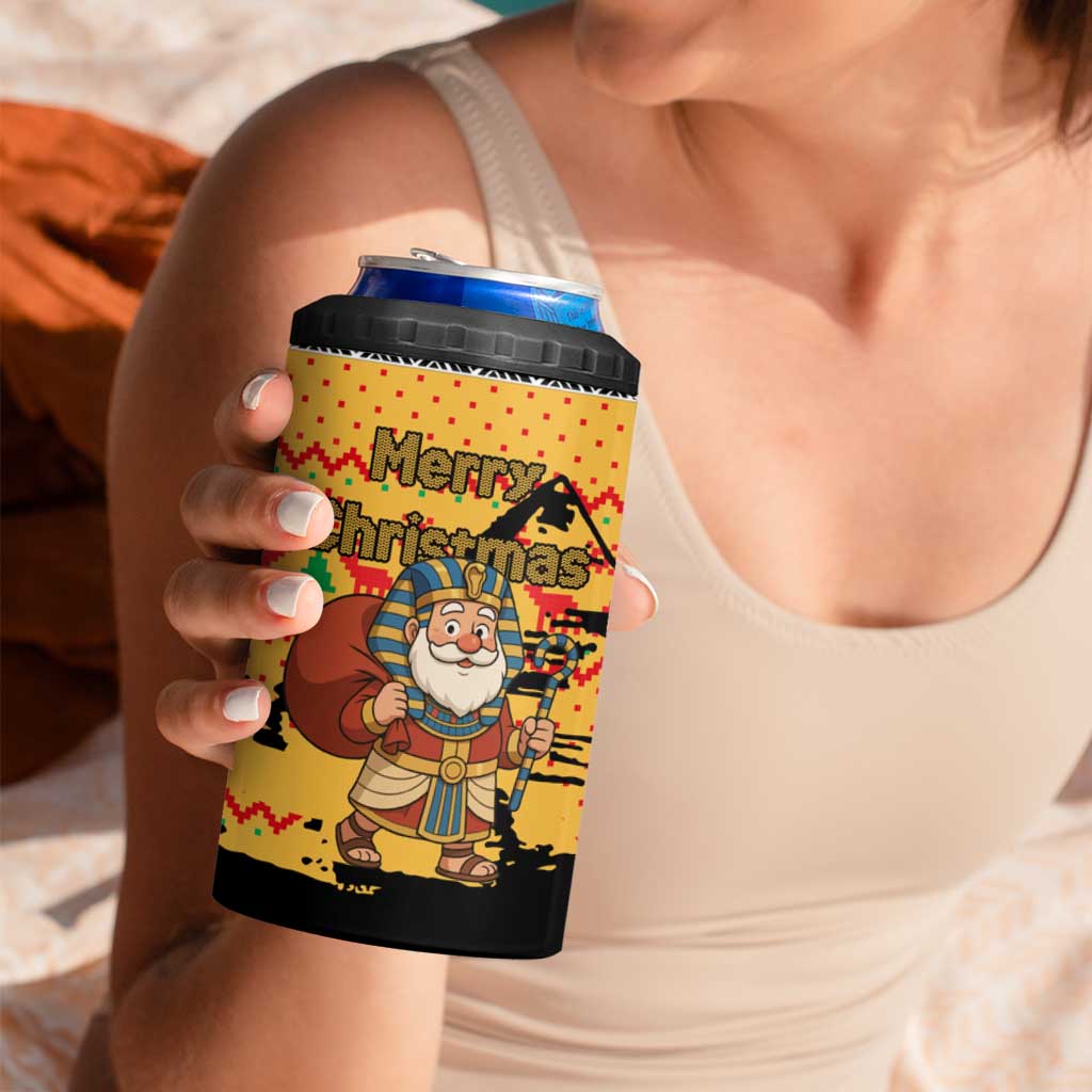 Egypt Christmas 4 in 1 Can Cooler Tumbler with Pharaoh Santa Pyramids Eye of Horus and Ancient Egyptian - Wonder Print Shop