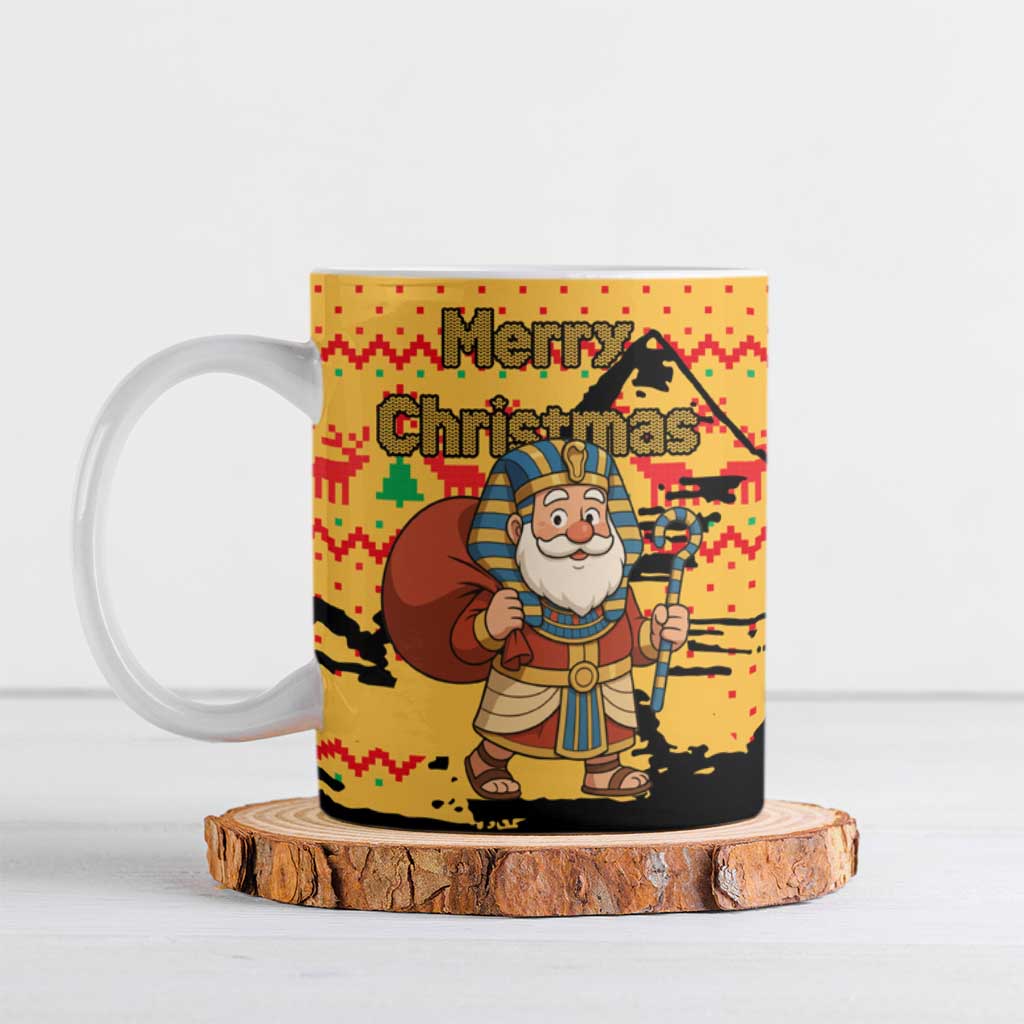 Egypt Christmas Ceramic Mug with Pharaoh Santa Pyramids Eye of Horus and Ancient Egyptian - Wonder Print Shop