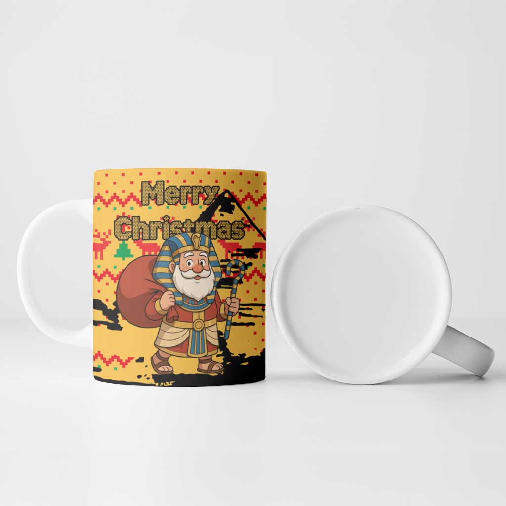 Egypt Christmas Ceramic Mug with Pharaoh Santa Pyramids Eye of Horus and Ancient Egyptian - Wonder Print Shop