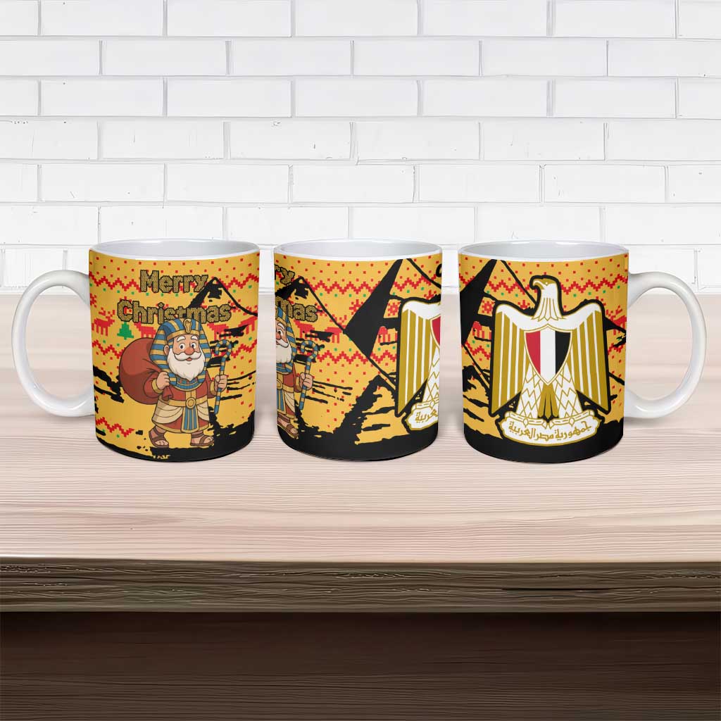 Egypt Christmas Ceramic Mug with Pharaoh Santa Pyramids Eye of Horus and Ancient Egyptian - Wonder Print Shop