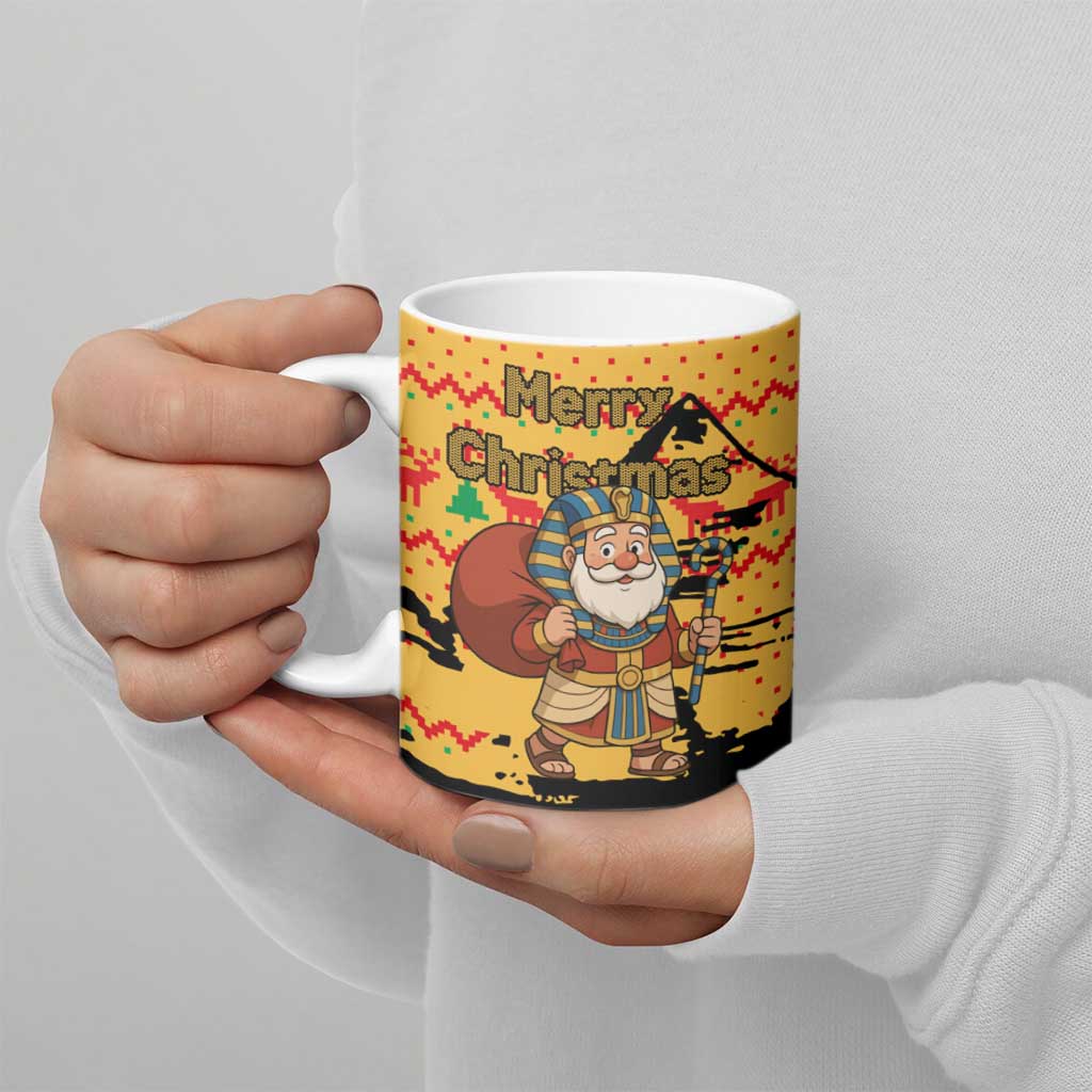Egypt Christmas Ceramic Mug with Pharaoh Santa Pyramids Eye of Horus and Ancient Egyptian - Wonder Print Shop