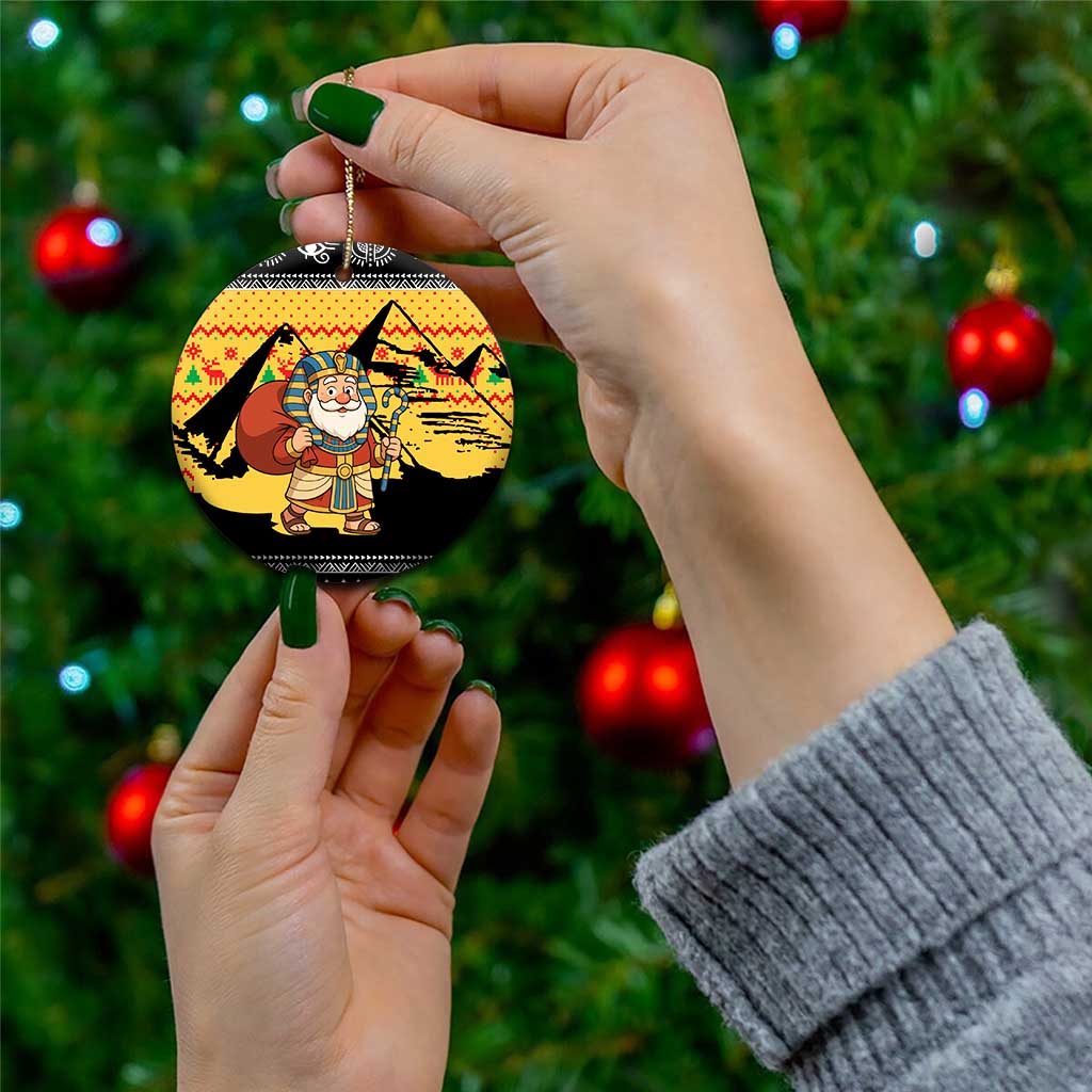 Egypt Christmas Ceramic Ornament with Pharaoh Santa Pyramids Eye of Horus and Ancient Egyptian - Wonder Print Shop