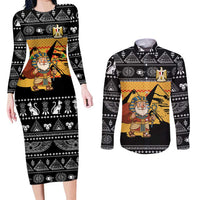 Egypt Christmas Couples Matching Long Sleeve Bodycon Dress and Long Sleeve Button Shirt with Pharaoh Santa Pyramids Eye of Horus and Ancient Egyptian - Wonder Print Shop
