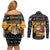 Egypt Christmas Couples Matching Off Shoulder Short Dress and Long Sleeve Button Shirt with Pharaoh Santa Pyramids Eye of Horus and Ancient Egyptian - Wonder Print Shop