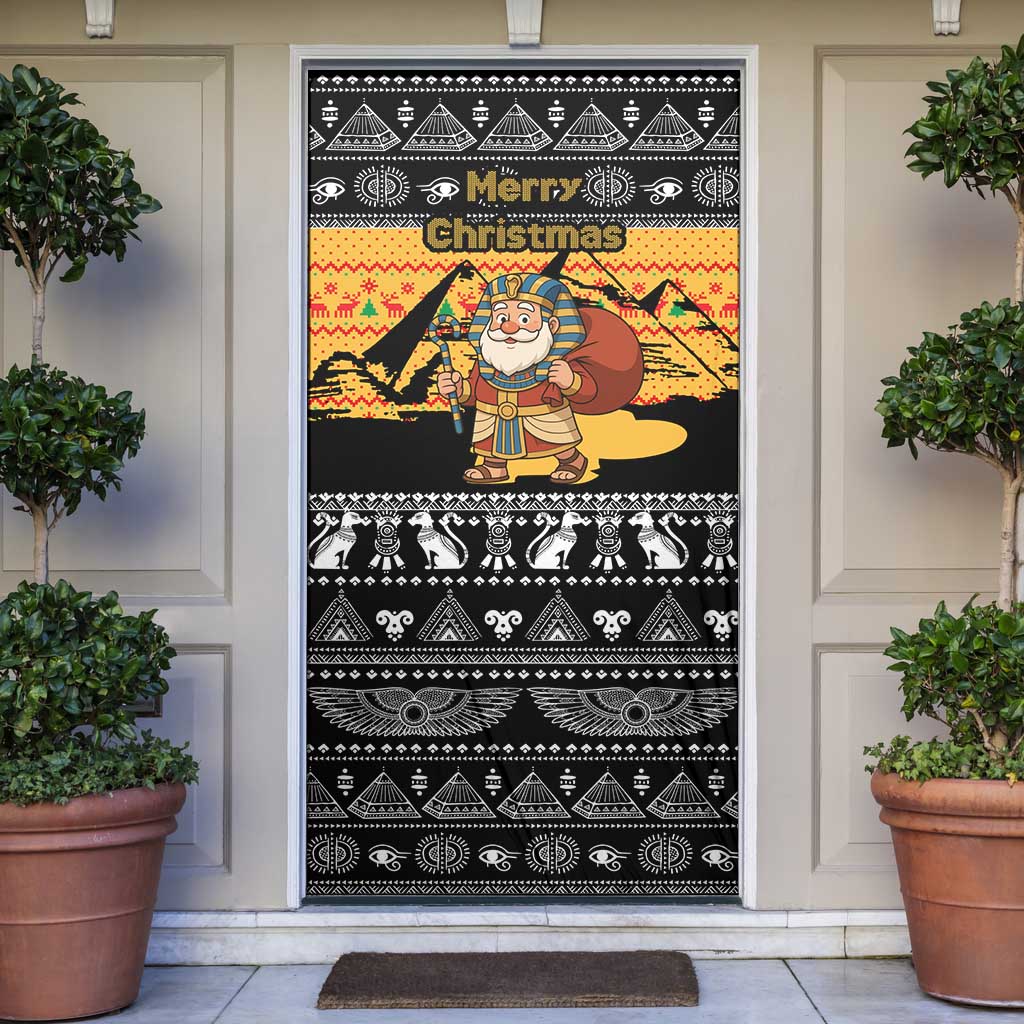 Egypt Christmas Door Cover with Pharaoh Santa Pyramids Eye of Horus and Ancient Egyptian - Wonder Print Shop