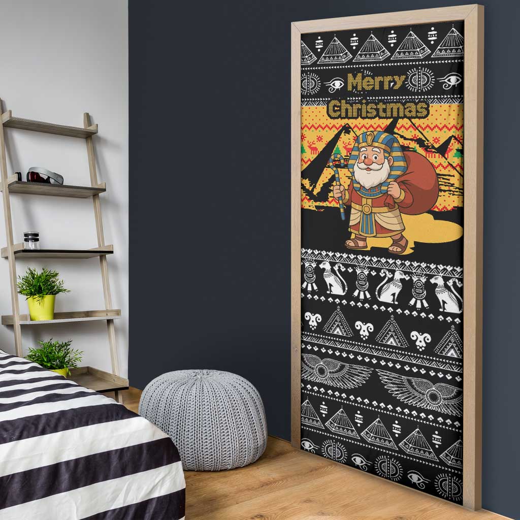Egypt Christmas Door Cover with Pharaoh Santa Pyramids Eye of Horus and Ancient Egyptian - Wonder Print Shop