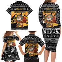 Egypt Christmas Family Matching Long Sleeve Bodycon Dress and Hawaiian Shirt with Pharaoh Santa Pyramids Eye of Horus and Ancient Egyptian - Wonder Print Shop