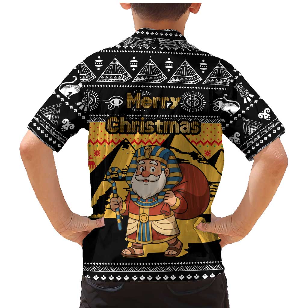 Egypt Christmas Family Matching Mermaid Dress and Hawaiian Shirt with Pharaoh Santa Pyramids Eye of Horus and Ancient Egyptian - Wonder Print Shop