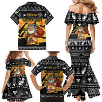 Egypt Christmas Family Matching Mermaid Dress and Hawaiian Shirt with Pharaoh Santa Pyramids Eye of Horus and Ancient Egyptian - Wonder Print Shop