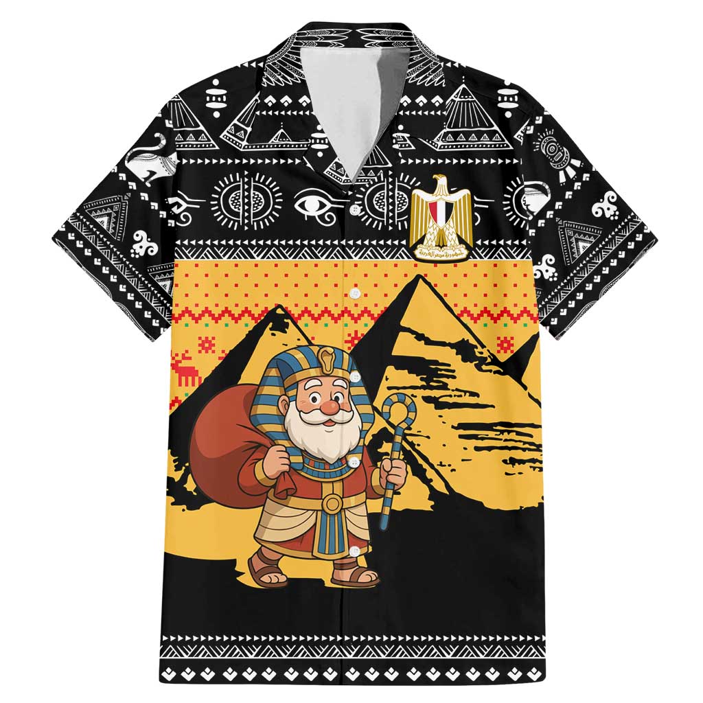 Egypt Christmas Family Matching Mermaid Dress and Hawaiian Shirt with Pharaoh Santa Pyramids Eye of Horus and Ancient Egyptian - Wonder Print Shop