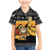 Egypt Christmas Family Matching Mermaid Dress and Hawaiian Shirt with Pharaoh Santa Pyramids Eye of Horus and Ancient Egyptian - Wonder Print Shop