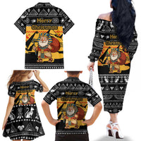 Egypt Christmas Family Matching Off The Shoulder Long Sleeve Dress and Hawaiian Shirt with Pharaoh Santa Pyramids Eye of Horus and Ancient Egyptian - Wonder Print Shop