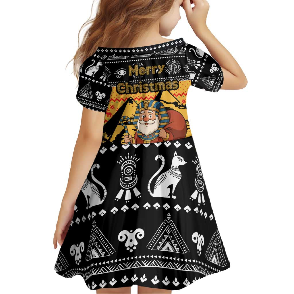 Egypt Christmas Family Matching Off Shoulder Maxi Dress and Hawaiian Shirt with Pharaoh Santa Pyramids Eye of Horus and Ancient Egyptian - Wonder Print Shop