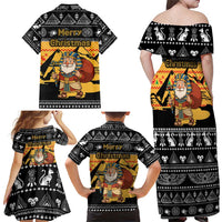 Egypt Christmas Family Matching Off Shoulder Maxi Dress and Hawaiian Shirt with Pharaoh Santa Pyramids Eye of Horus and Ancient Egyptian - Wonder Print Shop