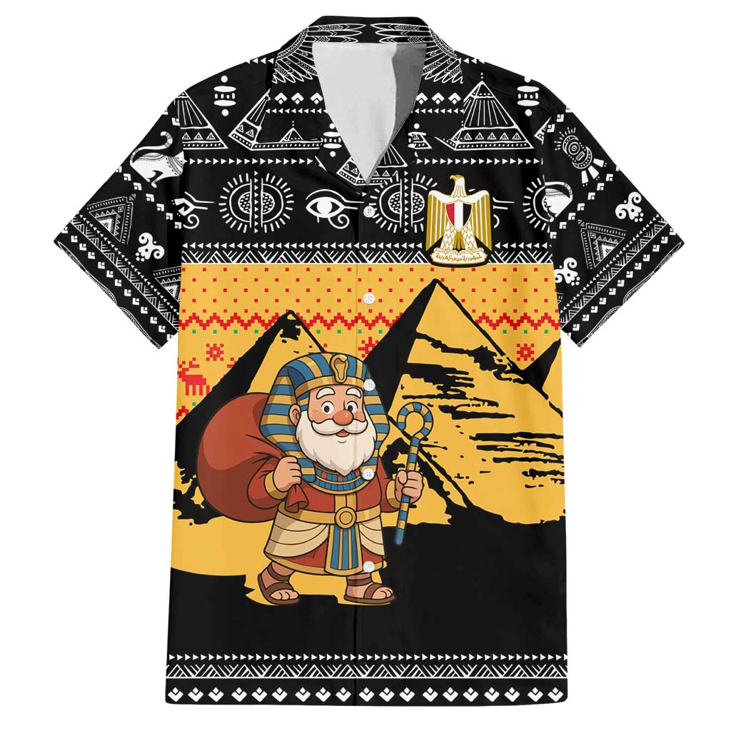 Egypt Christmas Family Matching Off Shoulder Maxi Dress and Hawaiian Shirt with Pharaoh Santa Pyramids Eye of Horus and Ancient Egyptian - Wonder Print Shop