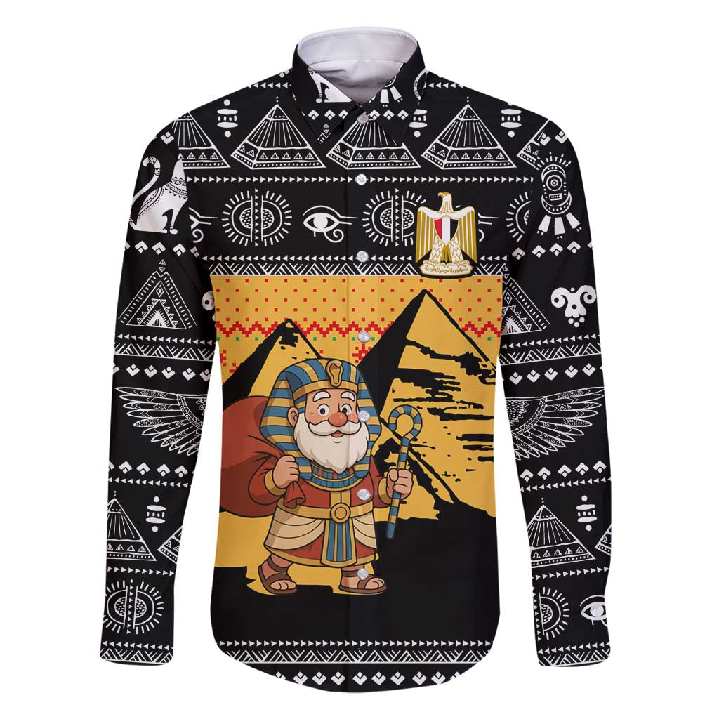 Egypt Christmas Family Matching Off Shoulder Maxi Dress and Hawaiian Shirt with Pharaoh Santa Pyramids Eye of Horus and Ancient Egyptian - Wonder Print Shop