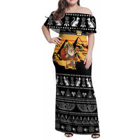 Egypt Christmas Family Matching Off Shoulder Maxi Dress and Hawaiian Shirt with Pharaoh Santa Pyramids Eye of Horus and Ancient Egyptian - Wonder Print Shop