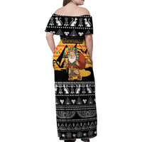 Egypt Christmas Family Matching Off Shoulder Maxi Dress and Hawaiian Shirt with Pharaoh Santa Pyramids Eye of Horus and Ancient Egyptian - Wonder Print Shop