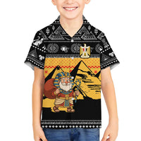 Egypt Christmas Family Matching Off Shoulder Maxi Dress and Hawaiian Shirt with Pharaoh Santa Pyramids Eye of Horus and Ancient Egyptian - Wonder Print Shop