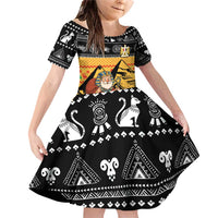 Egypt Christmas Family Matching Off Shoulder Short Dress and Hawaiian Shirt with Pharaoh Santa Pyramids Eye of Horus and Ancient Egyptian - Wonder Print Shop