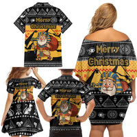 Egypt Christmas Family Matching Off Shoulder Short Dress and Hawaiian Shirt with Pharaoh Santa Pyramids Eye of Horus and Ancient Egyptian - Wonder Print Shop