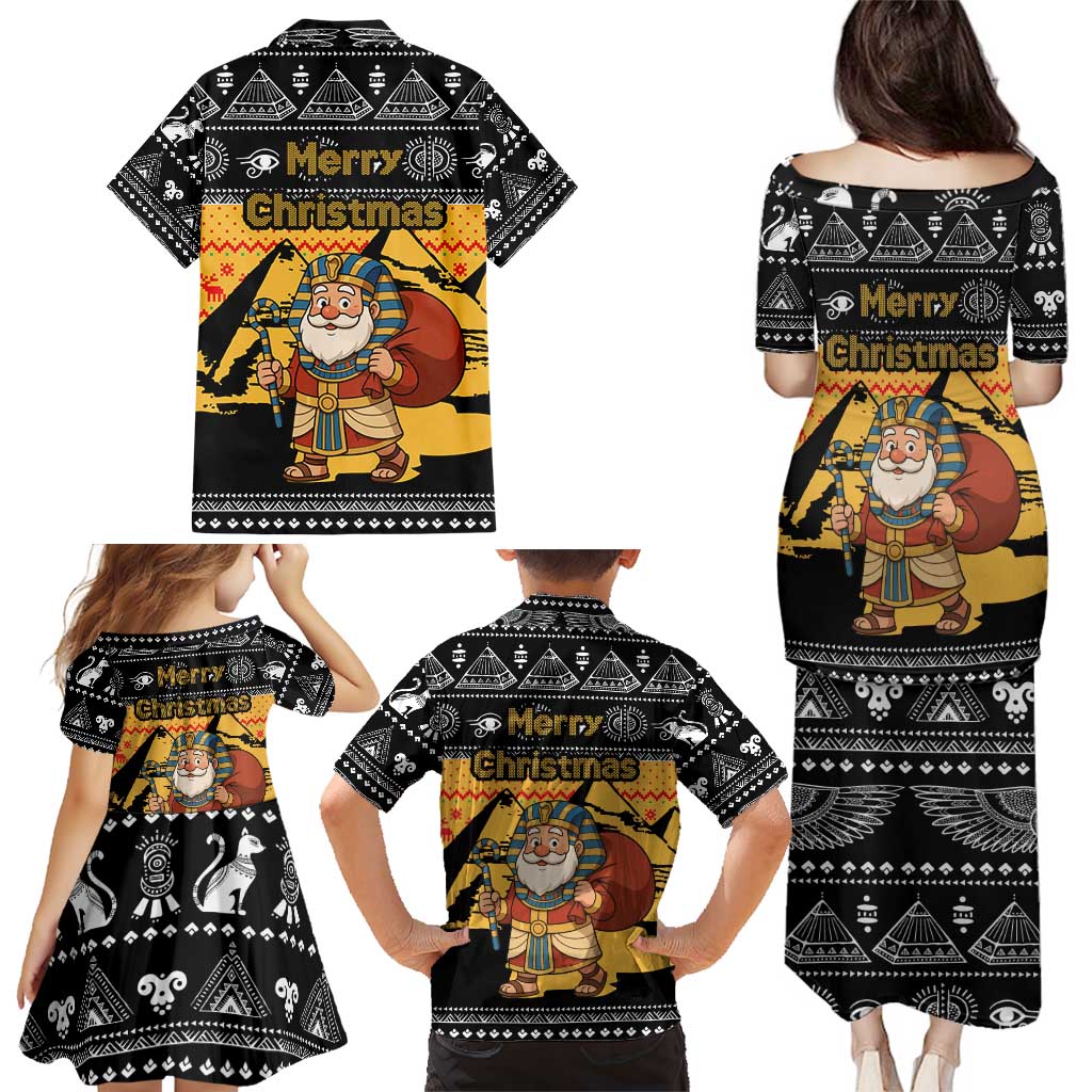 Egypt Christmas Family Matching Puletasi and Hawaiian Shirt with Pharaoh Santa Pyramids Eye of Horus and Ancient Egyptian - Wonder Print Shop