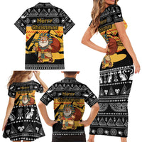 Egypt Christmas Family Matching Short Sleeve Bodycon Dress and Hawaiian Shirt with Pharaoh Santa Pyramids Eye of Horus and Ancient Egyptian - Wonder Print Shop