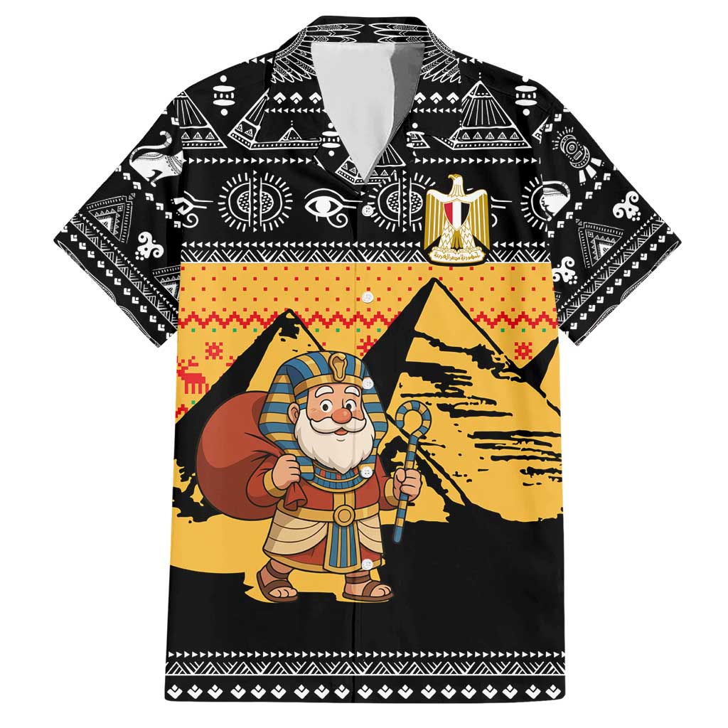 Egypt Christmas Family Matching Short Sleeve Bodycon Dress and Hawaiian Shirt with Pharaoh Santa Pyramids Eye of Horus and Ancient Egyptian - Wonder Print Shop