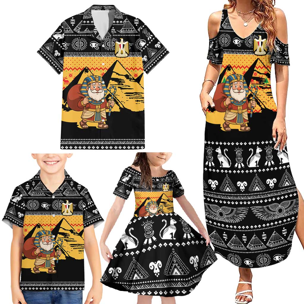 Egypt Christmas Family Matching Summer Maxi Dress and Hawaiian Shirt with Pharaoh Santa Pyramids Eye of Horus and Ancient Egyptian - Wonder Print Shop