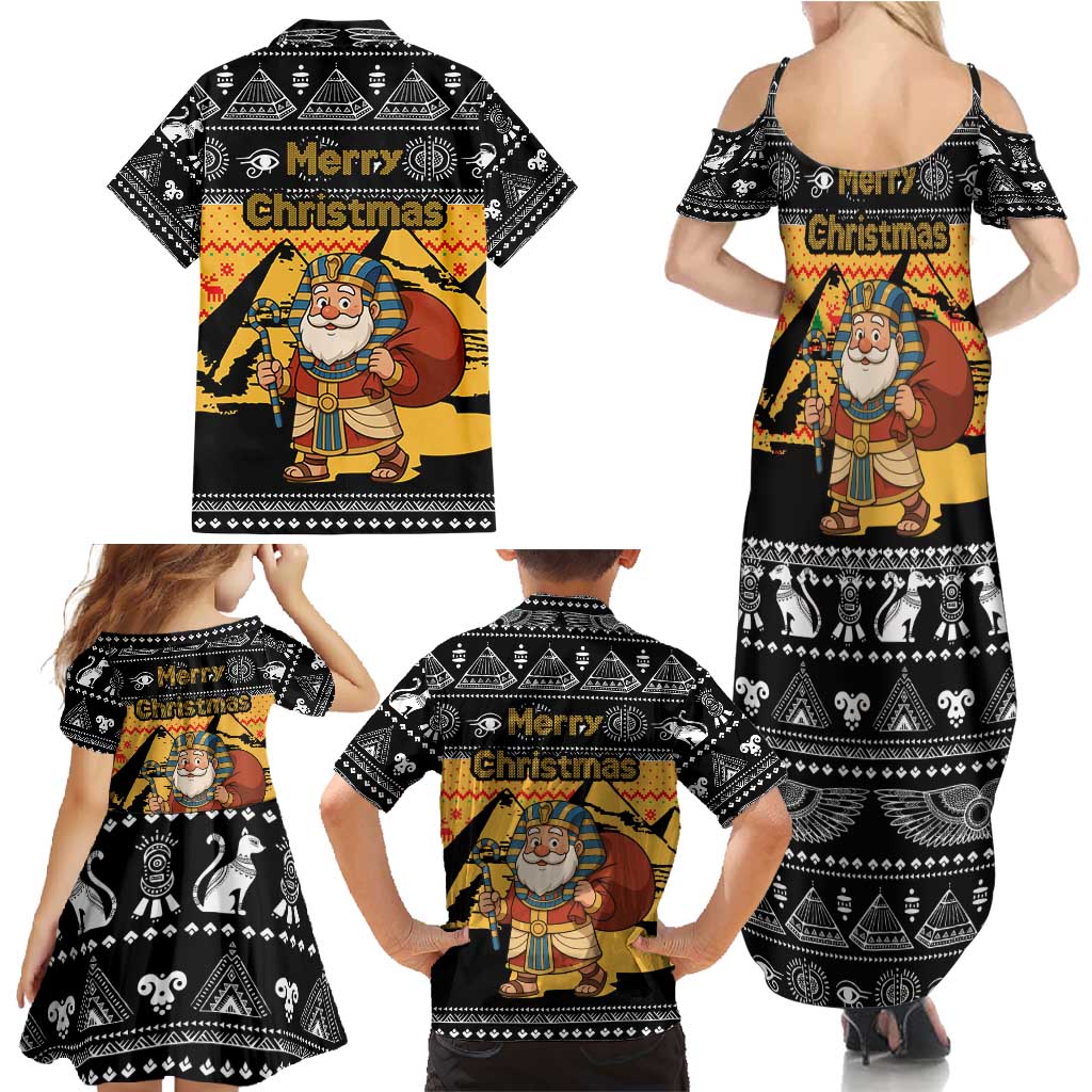 Egypt Christmas Family Matching Summer Maxi Dress and Hawaiian Shirt with Pharaoh Santa Pyramids Eye of Horus and Ancient Egyptian - Wonder Print Shop