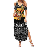 Egypt Christmas Family Matching Summer Maxi Dress and Hawaiian Shirt with Pharaoh Santa Pyramids Eye of Horus and Ancient Egyptian - Wonder Print Shop