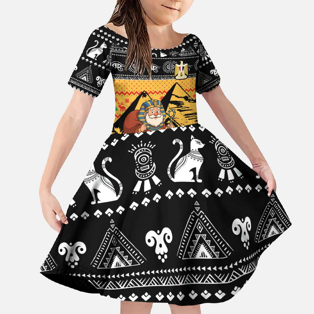 Egypt Christmas Family Matching Tank Maxi Dress and Hawaiian Shirt with Pharaoh Santa Pyramids Eye of Horus and Ancient Egyptian - Wonder Print Shop