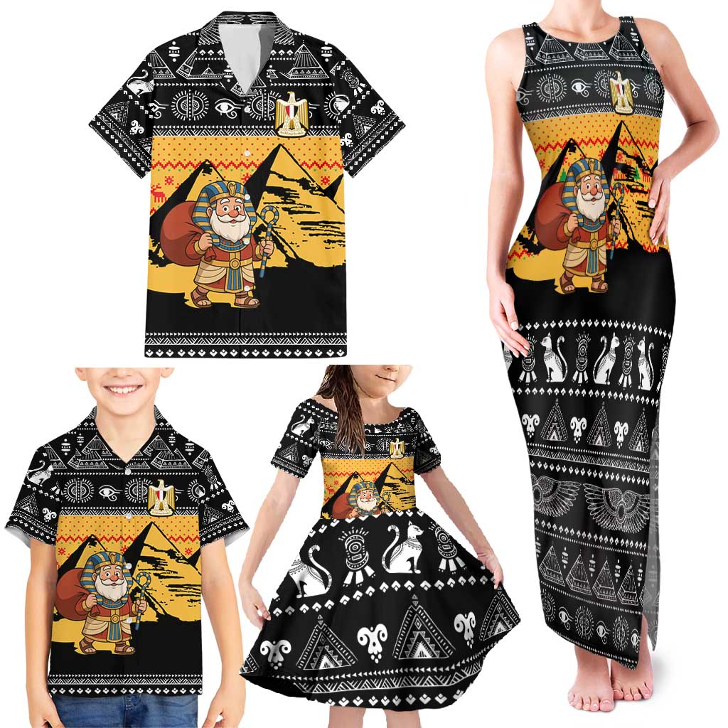 Egypt Christmas Family Matching Tank Maxi Dress and Hawaiian Shirt with Pharaoh Santa Pyramids Eye of Horus and Ancient Egyptian - Wonder Print Shop