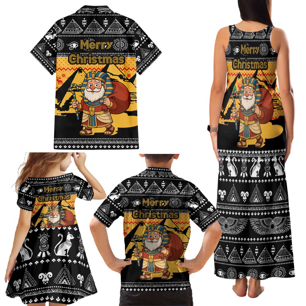 Egypt Christmas Family Matching Tank Maxi Dress and Hawaiian Shirt with Pharaoh Santa Pyramids Eye of Horus and Ancient Egyptian - Wonder Print Shop