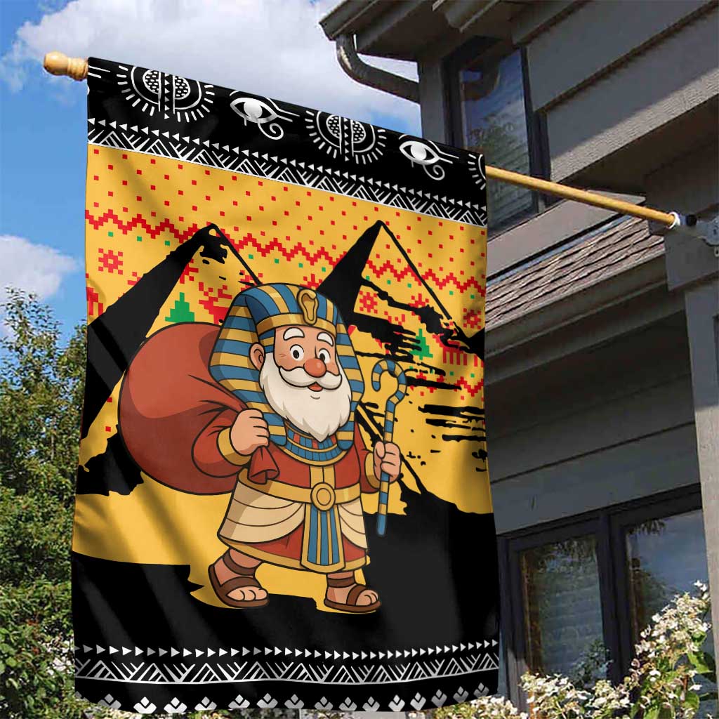 Egypt Christmas Garden Flag with Pharaoh Santa Pyramids Eye of Horus and Ancient Egyptian - Wonder Print Shop