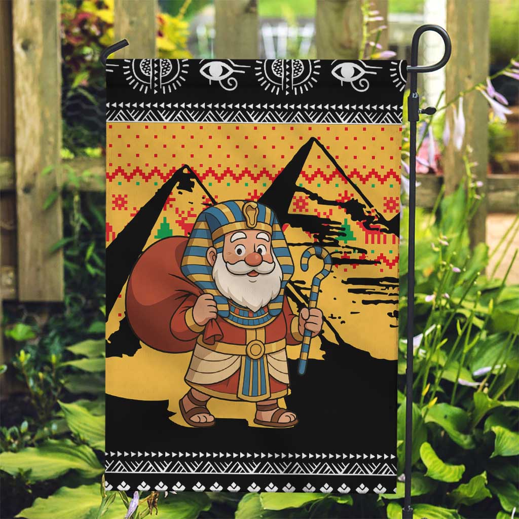 Egypt Christmas Garden Flag with Pharaoh Santa Pyramids Eye of Horus and Ancient Egyptian - Wonder Print Shop